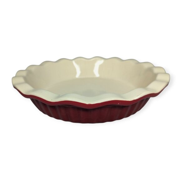 Good Cook Fluted Stoneware Red & Tan 9" Ruffle Edge Casserole Dish - Picture 1 of 10